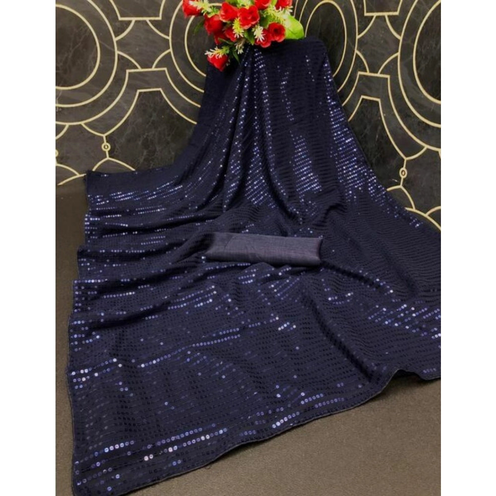 Women'S Georgette Embellished Sequnece Bollywood Saree With Un