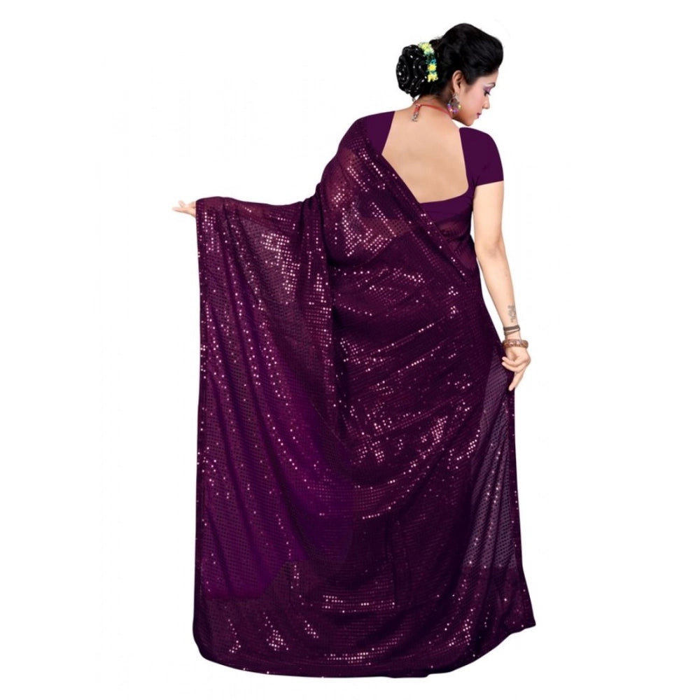 Women'S Georgette Embellished Sequnece Bollywood Saree With Un