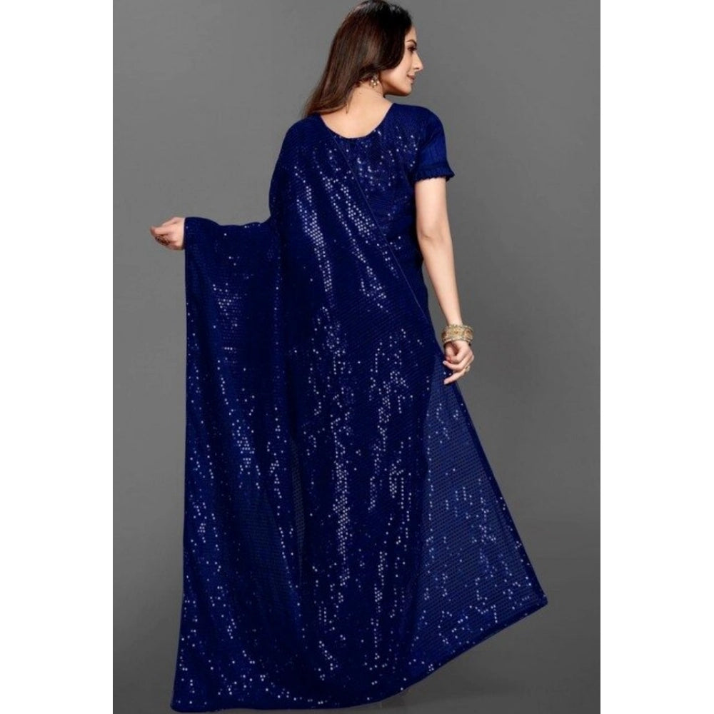 Women'S Georgette Embellished Sequnece Bollywood Saree With Un