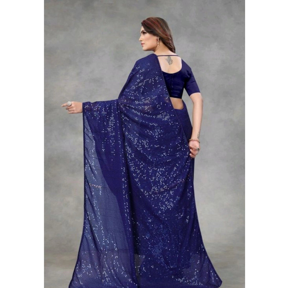 Women'S Georgette Embellished Sequnece Bollywood Saree With Un