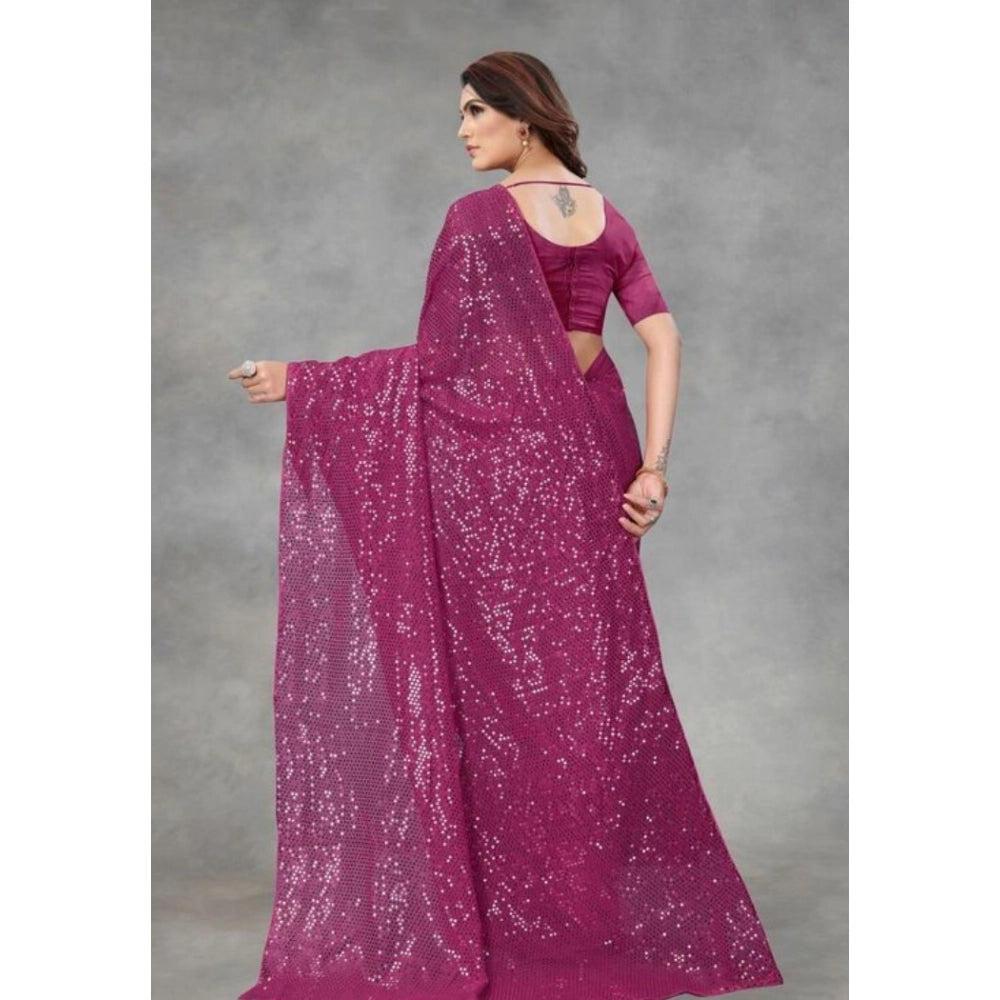 Women'S Georgette Embellished Sequnece Bollywood Saree With Un