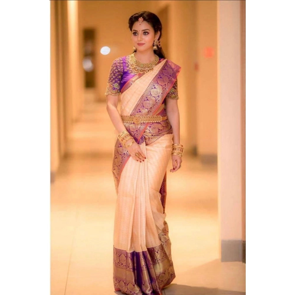 Women'S Soft Lichi Silk Printed Saree With Unstitched Blouse 5