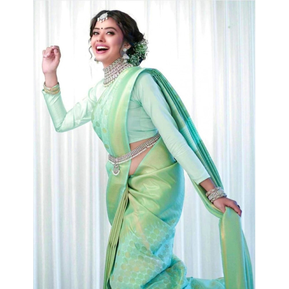 Women'S Soft Lichi Silk Printed Saree With Unstitched Blouse 5