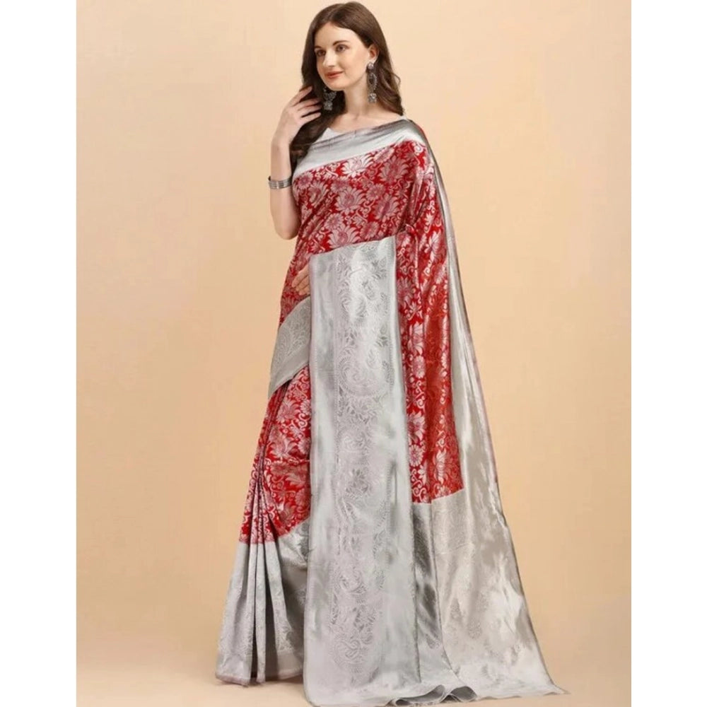 Women'S Soft Lichi Silk Printed Saree With Unstitched Blouse 5