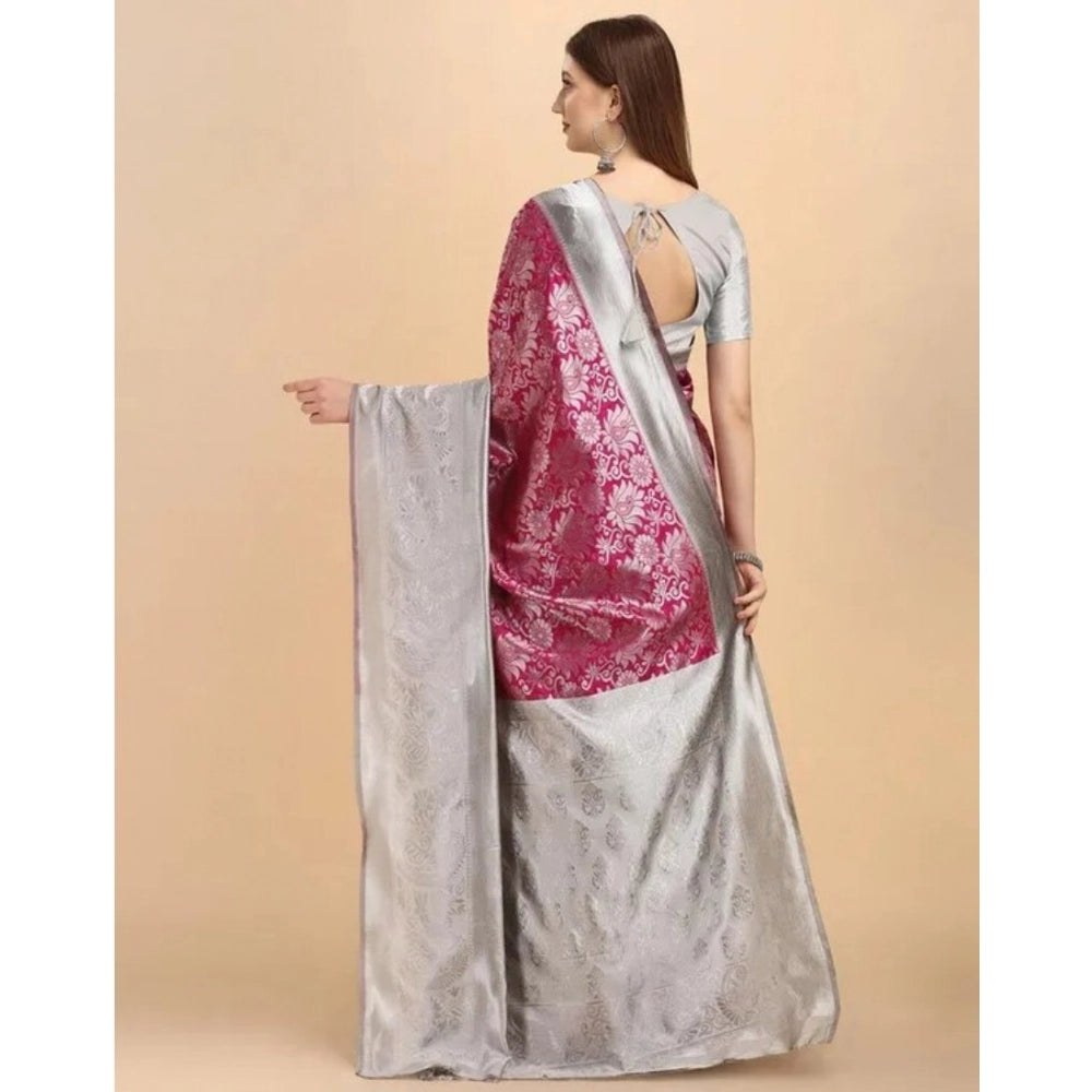 Women'S Soft Lichi Silk Printed Saree With Unstitched Blouse 5