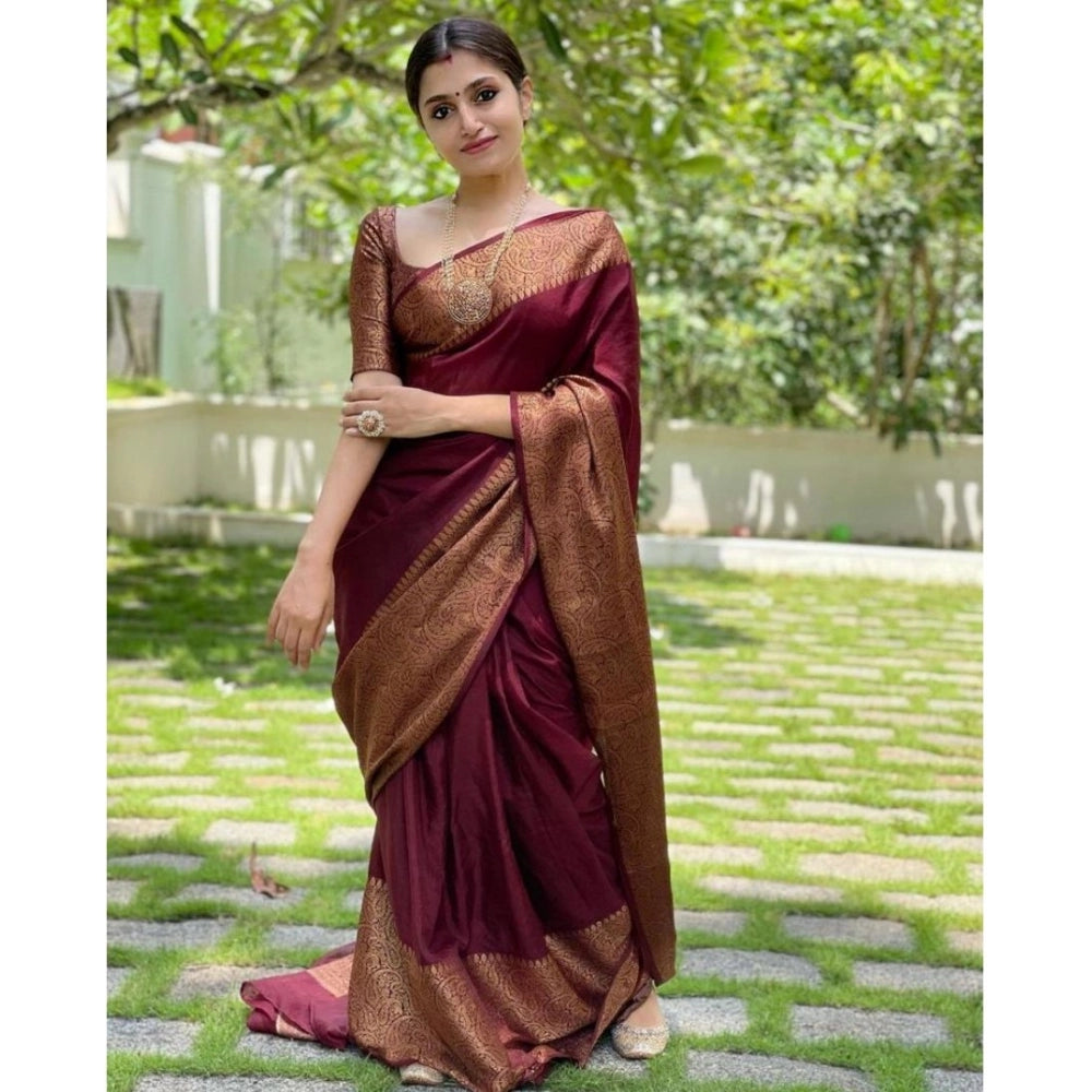 Women'S Soft Lichi Silk Solid Saree With Unstitched Blouse 5.5