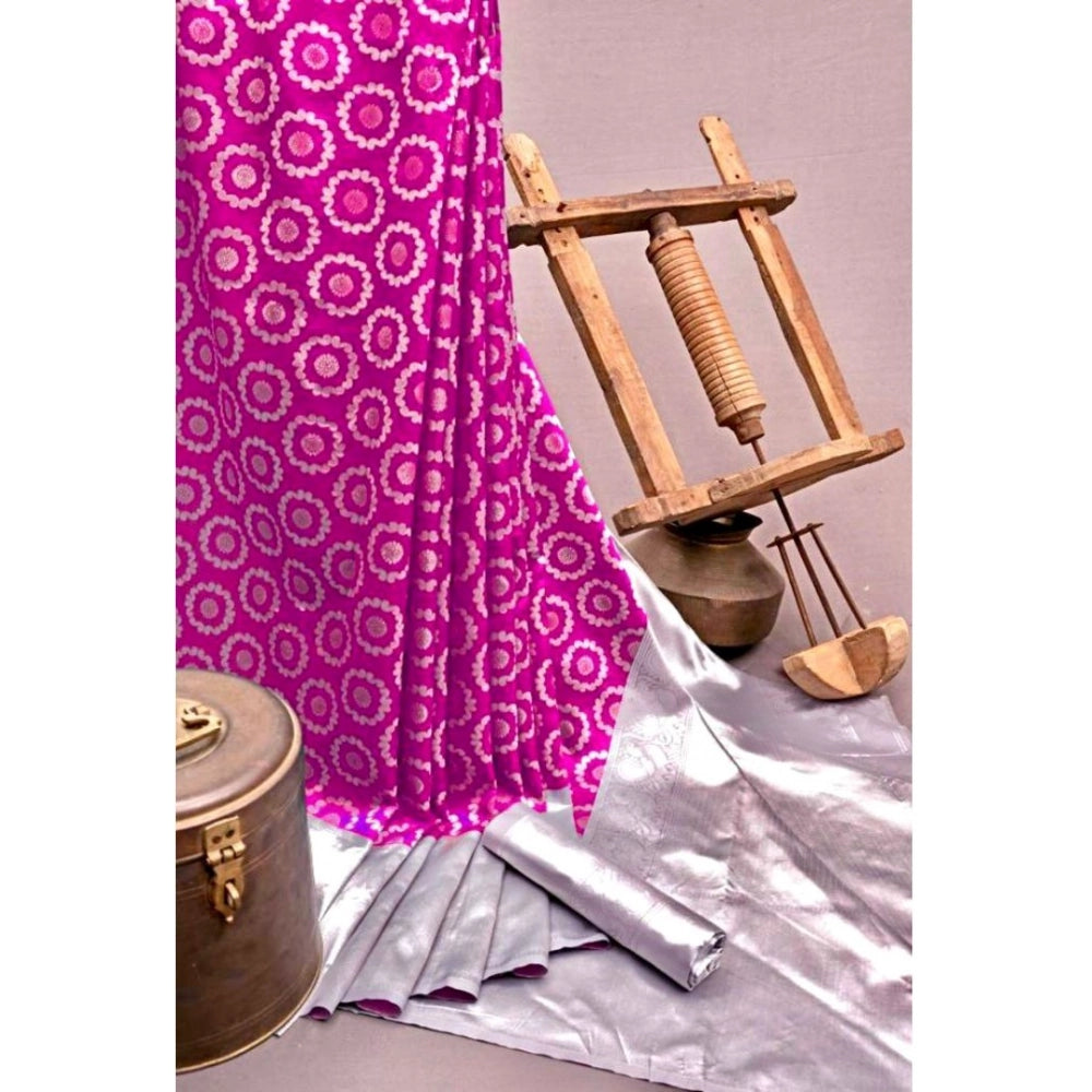 Women'S Soft Lichi Silk Printed Saree With Unstitched Blouse 5
