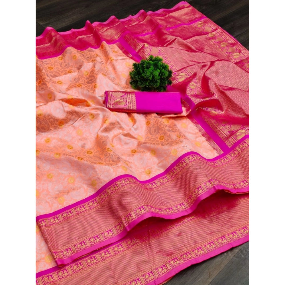 Women'S Soft Lichi Silk Printed Saree With Unstitched Blouse 5