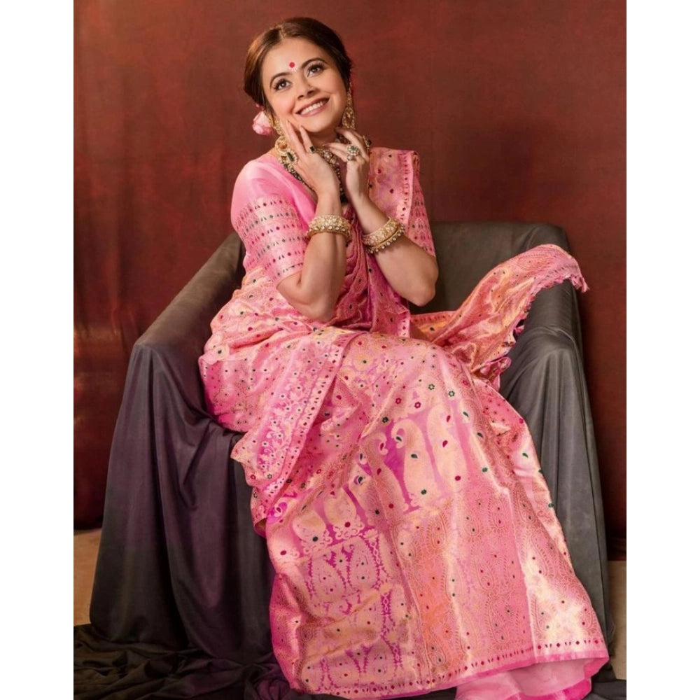 Women'S Soft Lichi Silk Printed Saree With Unstitched Blouse 5