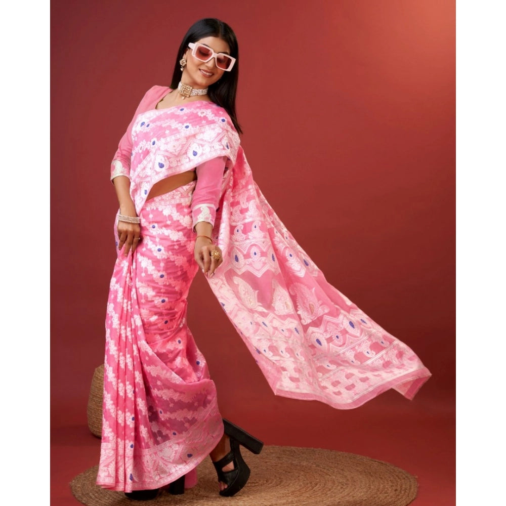 Women'S Cotton Silk Printed Saree With Unstitched Blouse 5.5Mt