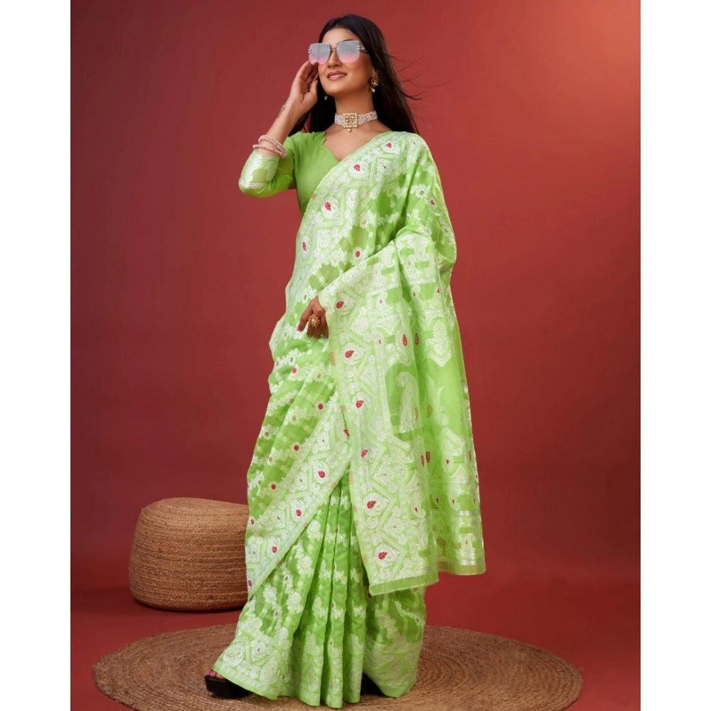 Women'S Cotton Silk Printed Saree With Unstitched Blouse 5.5Mt