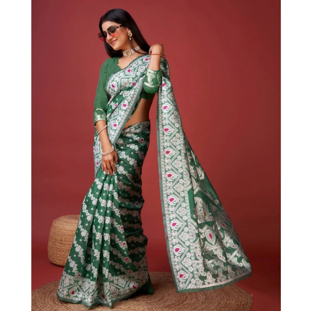 Women'S Cotton Silk Printed Saree With Unstitched Blouse 5.5Mt