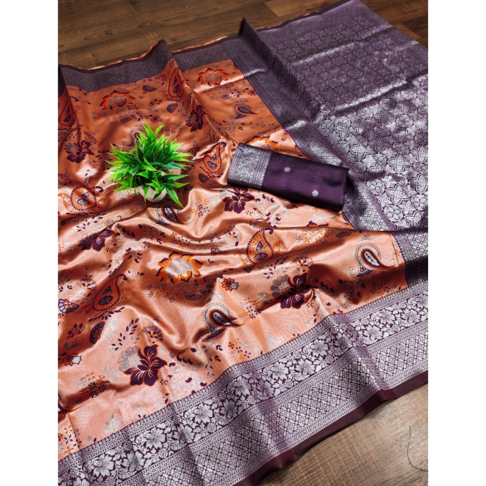 Women'S Banarasi Jacquard Printed Saree With Unstitched Blouse