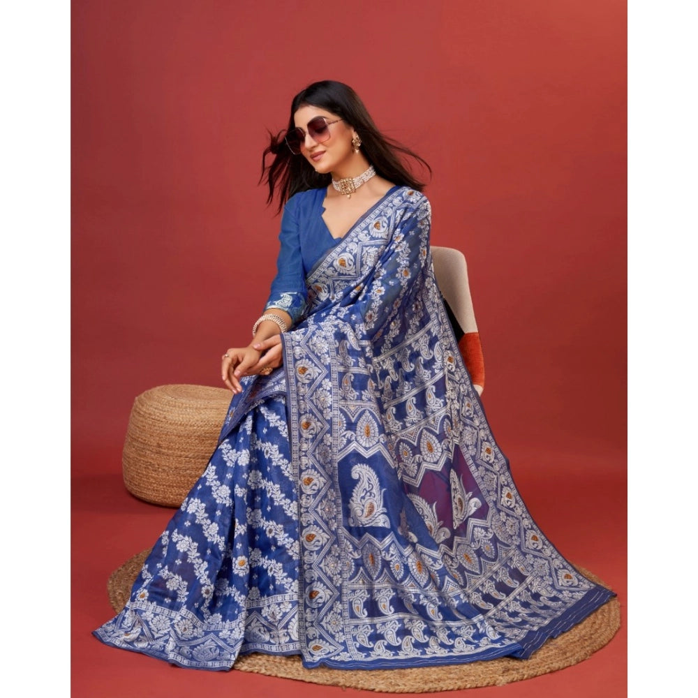 Women'S Cotton Silk Printed Saree With Unstitched Blouse 5.5Mt