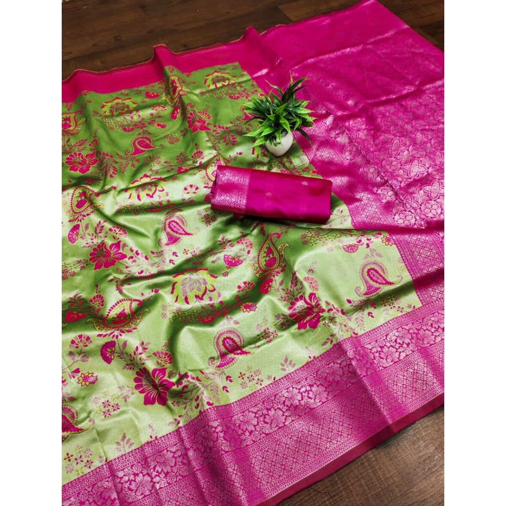 Women'S Banarasi Jacquard Printed Saree With Unstitched Blouse