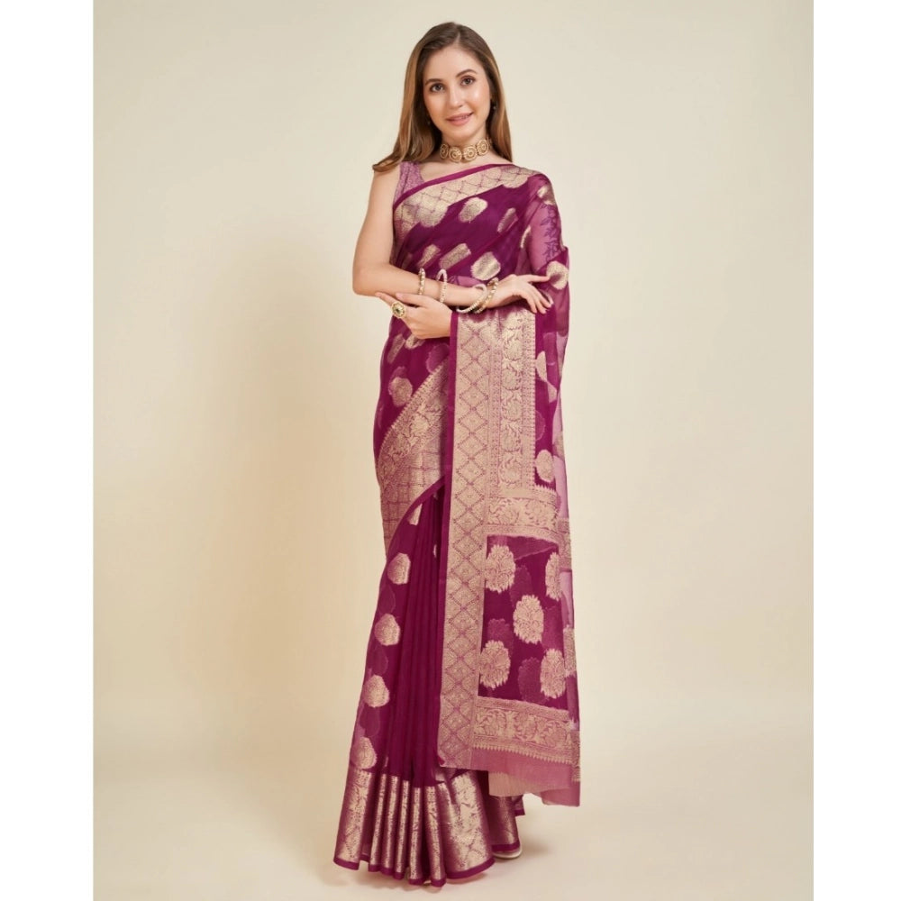 Women'S Soft Organza Silk Weaving Design Saree With Unstitched