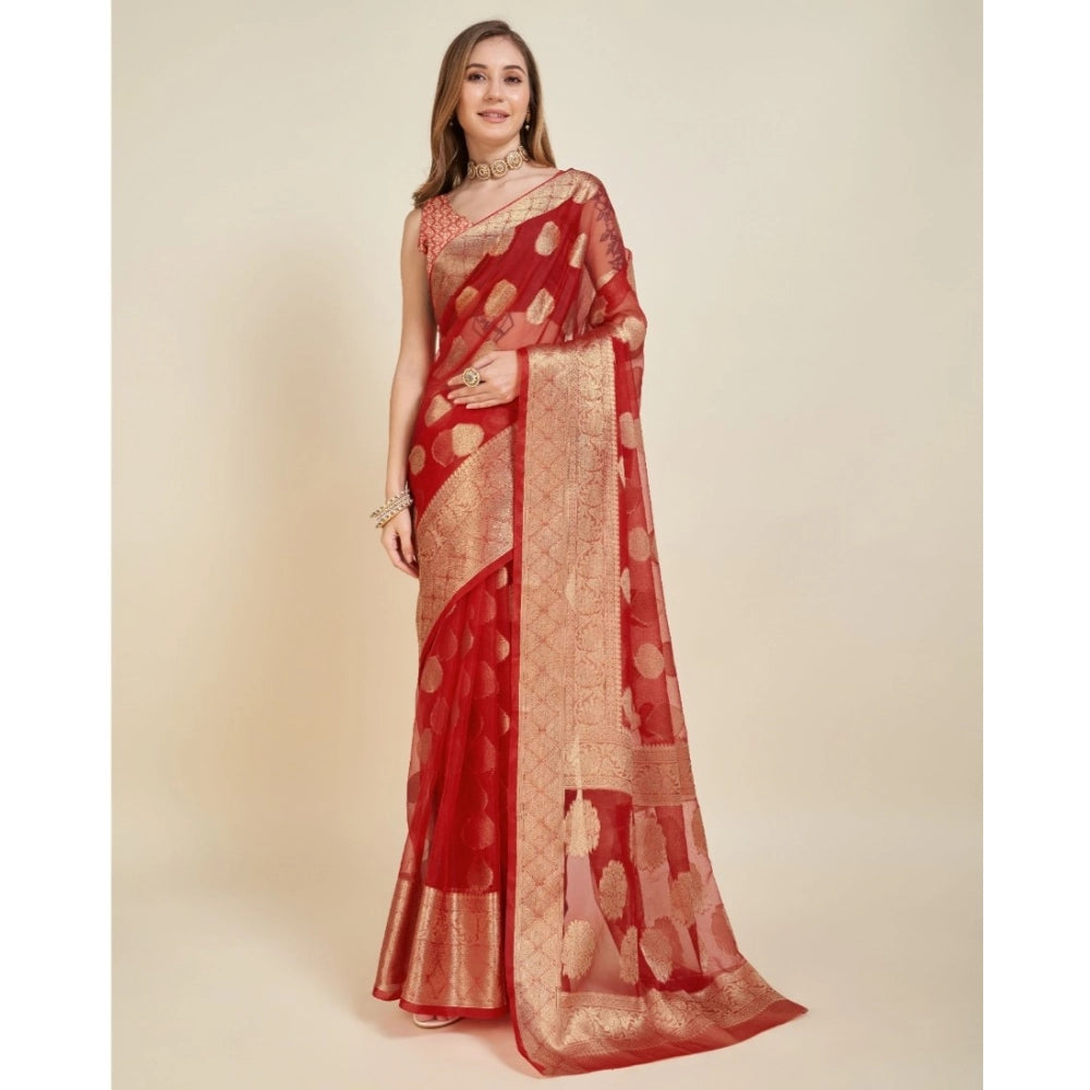 Women'S Soft Organza Silk Weaving Design Saree With Unstitched