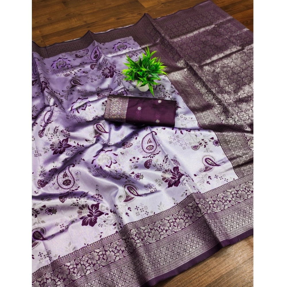 Women'S Banarasi Jacquard Printed Saree With Unstitched Blouse