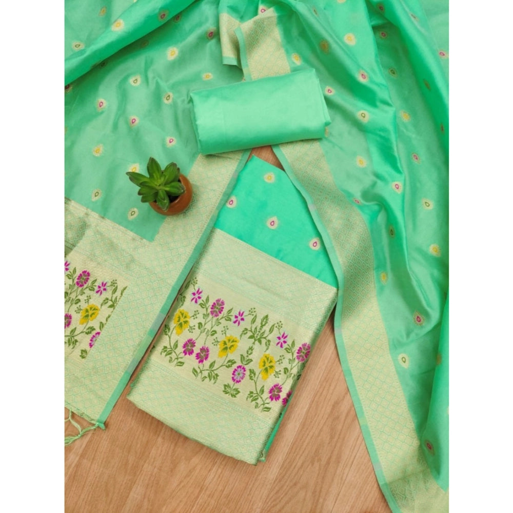 Women's Banarasi Silk Printed Unstitched Salwar Suit Material With Dupatta (Sea Green, 3Mtrs)