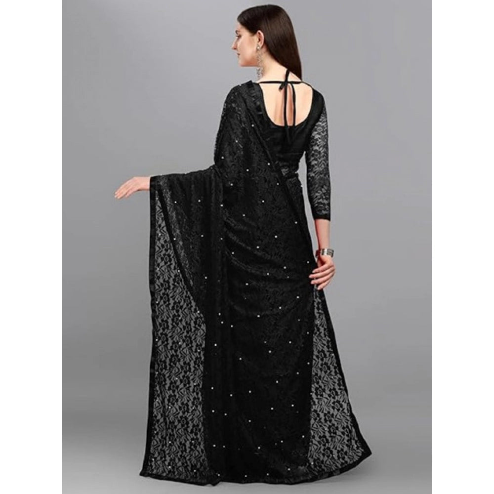 Women'S Net Self Design Saree With Unstitched Blouse 5.5Mtr (B