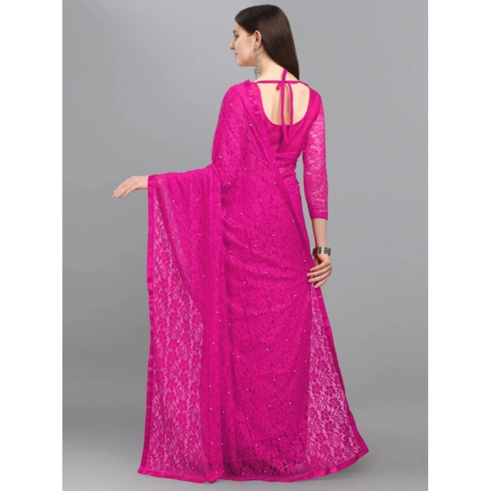 Women'S Net Self Design Saree With Unstitched Blouse 5.5Mtr (R