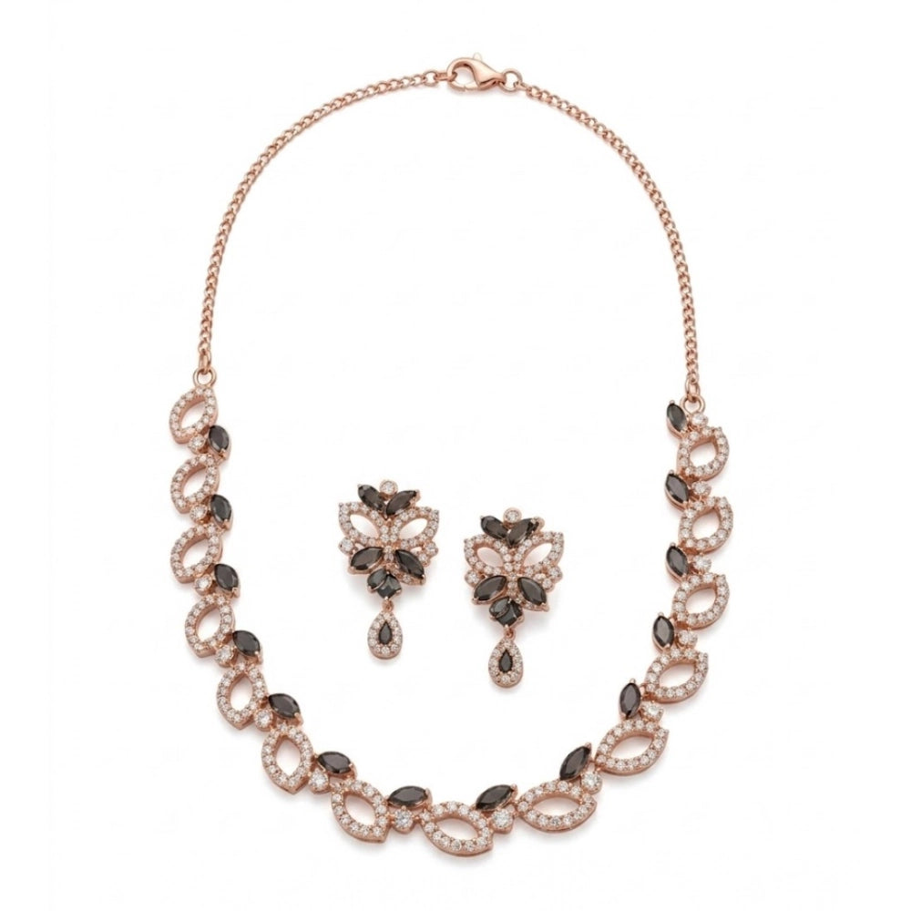 Women'S Brass Silver Plated Necklace Set (Silver)
