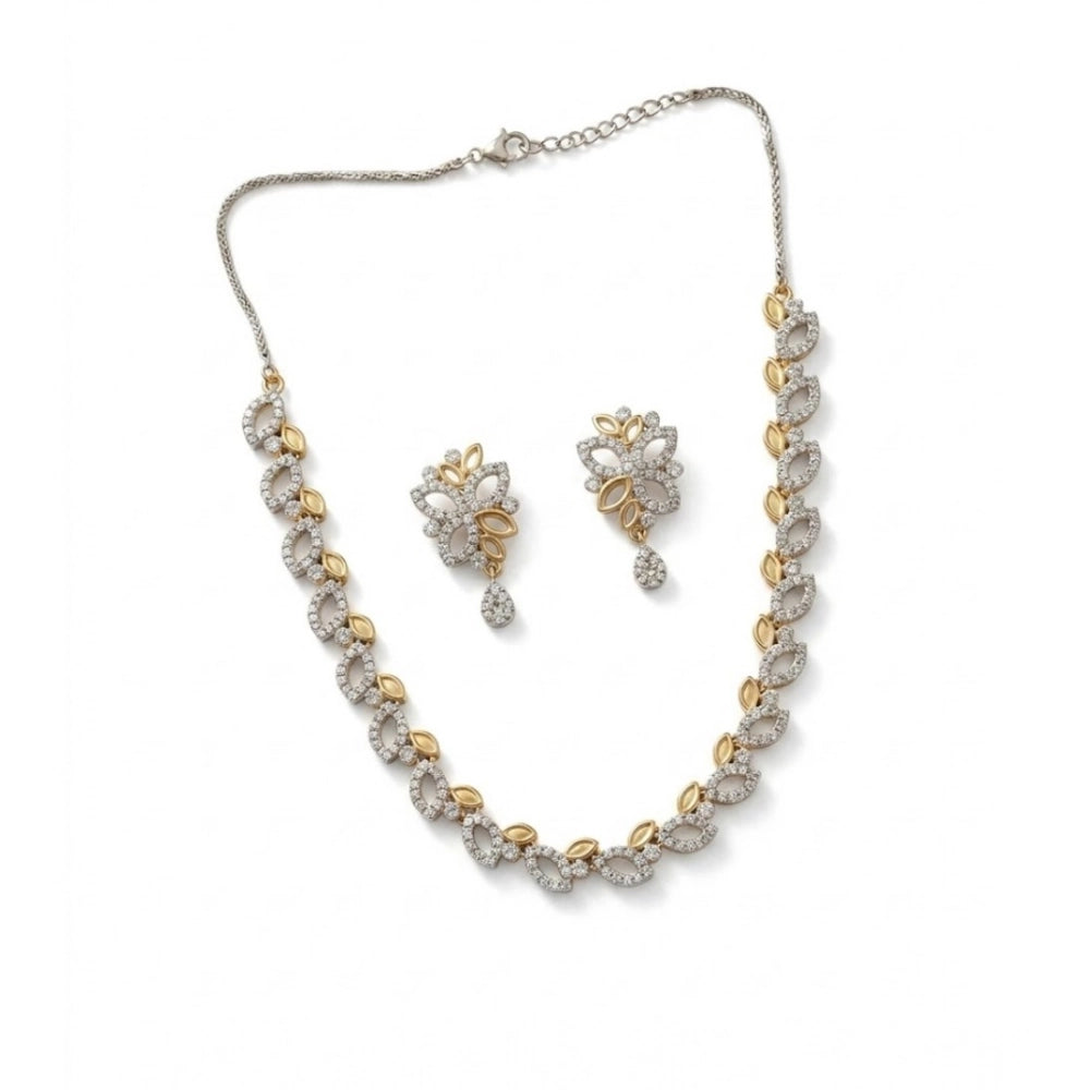 Women'S Brass Silver Plated Necklace Set (Silver)
