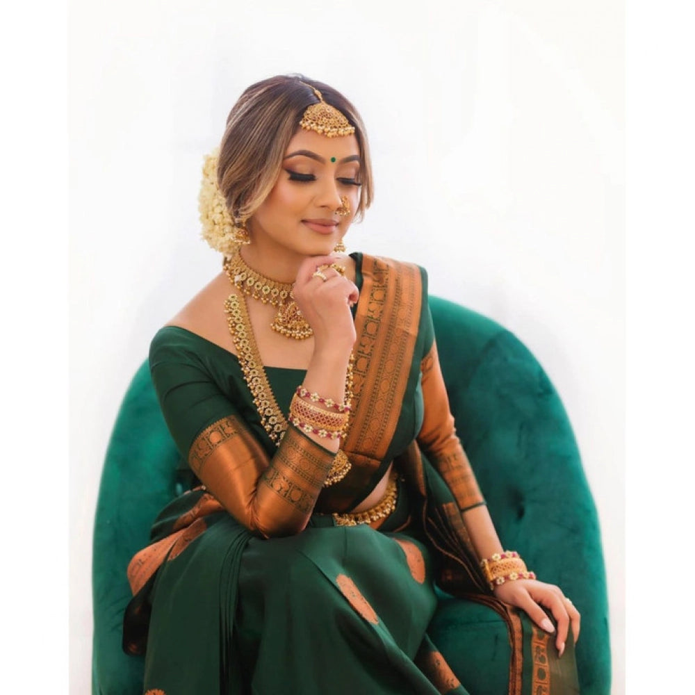 Women'S Litchi Silk Printed Saree With Unstitched Blouse (Gree