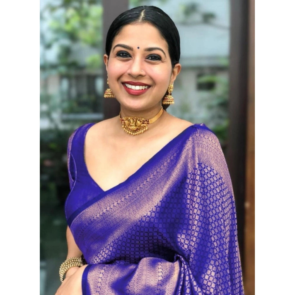 Women'S Litchi Silk Printed Saree With Unstitched Blouse (Purp