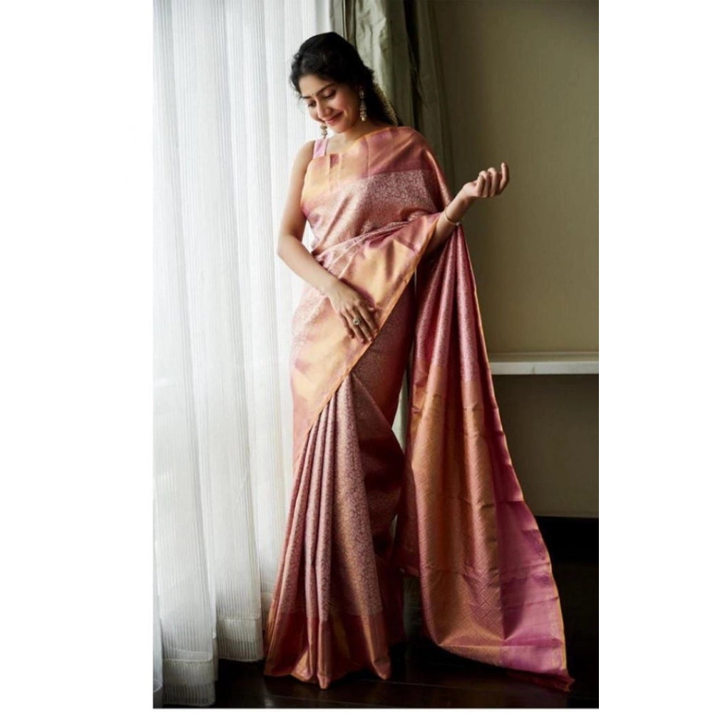 Women'S Litchi Silk Printed Saree With Unstitched Blouse (Ligh