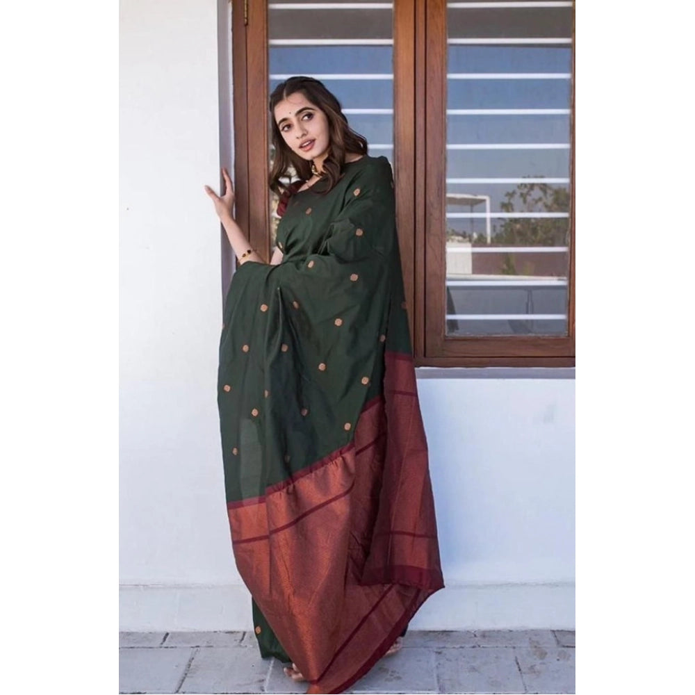 Women'S Litchi Silk Printed Saree With Unstitched Blouse (Dark