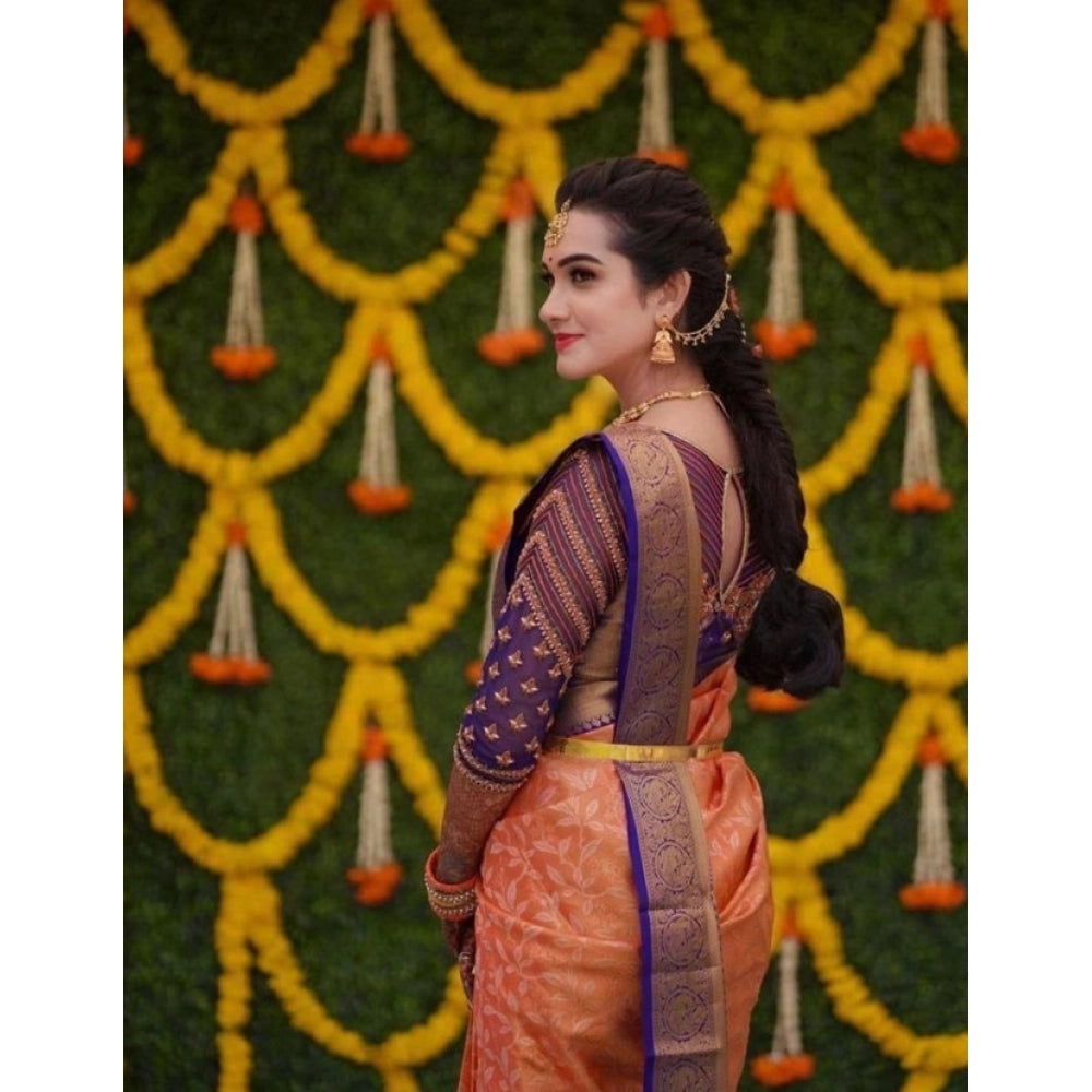 Women'S Litchi Silk Printed Saree With Unstitched Blouse (Oran