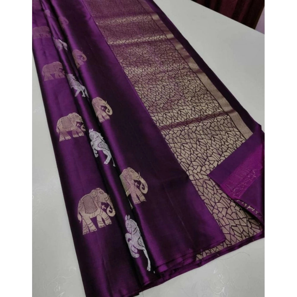 Women'S Litchi Silk Printed Saree With Unstitched Blouse (Mage