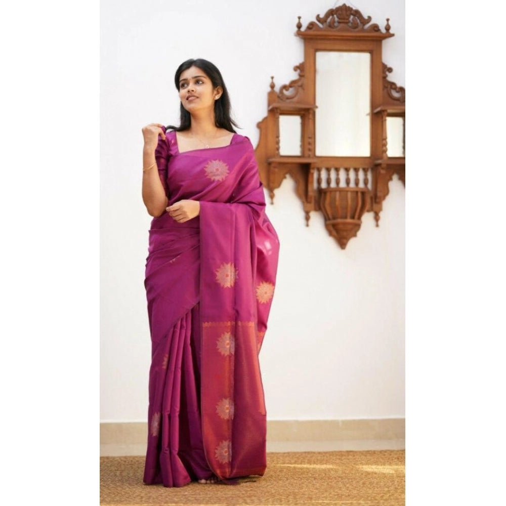 Women'S Litchi Silk Printed Saree With Unstitched Blouse (Dark