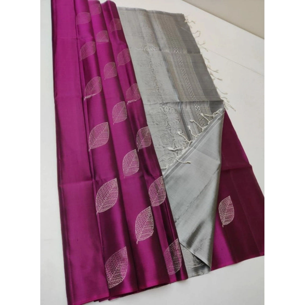 Women'S Litchi Silk Printed Saree With Unstitched Blouse (Pink