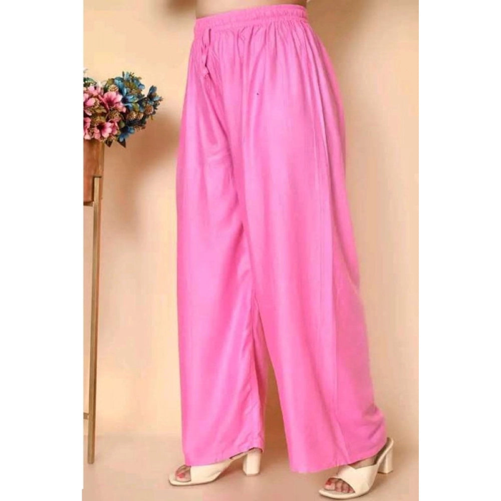 Women'S Casual Rayon Solid Ankle Length Palazzo (Pink, Free Si