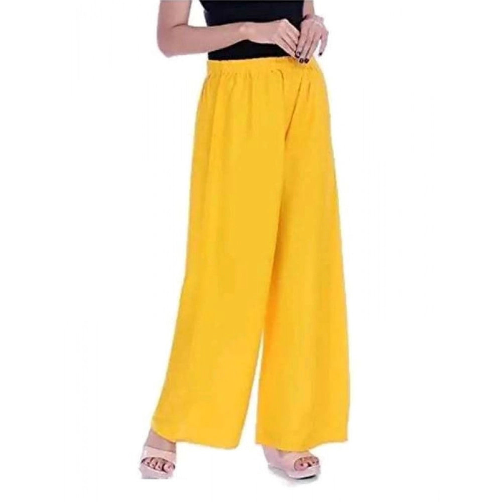 Women'S Casual Rayon Solid Ankle Length Palazzo (Yellow , Free