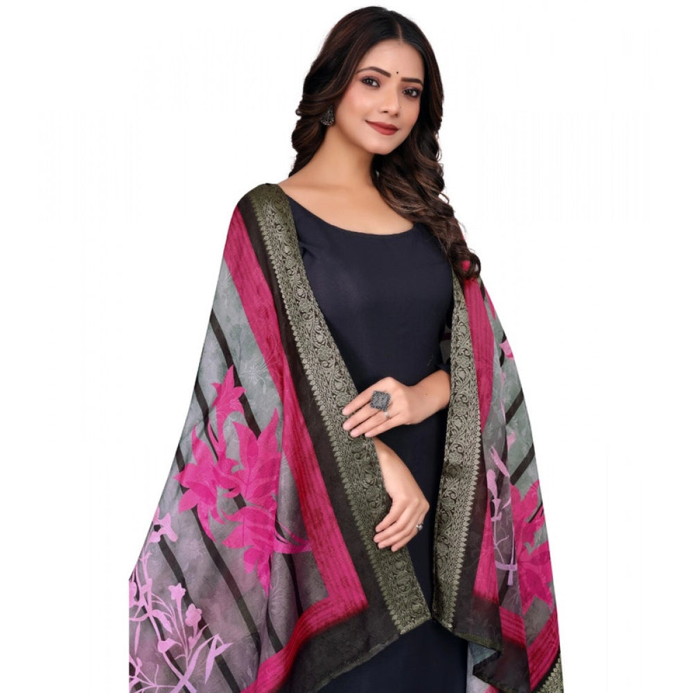 Women's chanderi silk Printed Dupatta (Black, Length: 2 Mtr) - VANSHELLE