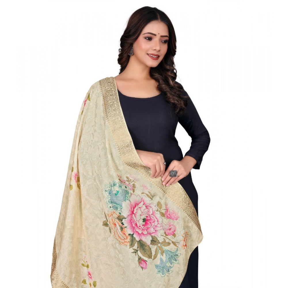 Women's chanderi silk Printed Dupatta (Beige, Length: 2 Mtr) - VANSHELLE