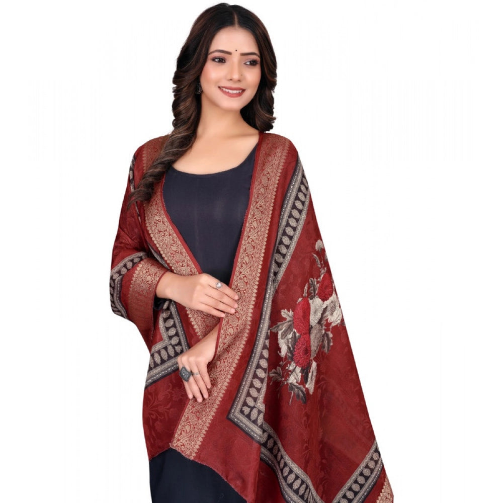 Women's chanderi silk Printed Dupatta (Maroon, Length: 2 Mtr) - VANSHELLE