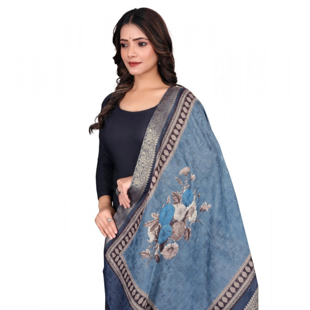 Women's chanderi silk Printed Dupatta (Navy Blue, Length: 2 Mtr) - VANSHELLE