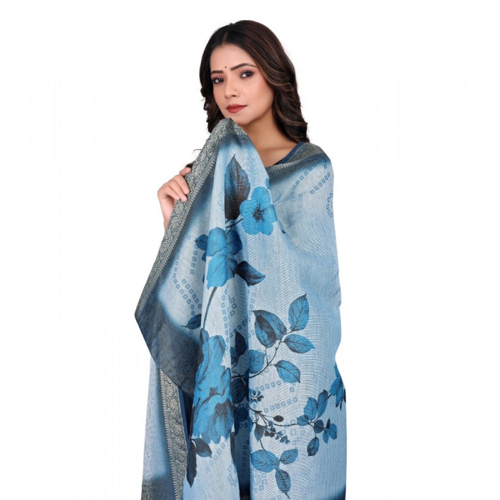 Women's chanderi silk Printed Dupatta (Blue, Length: 2 Mtr) - VANSHELLE