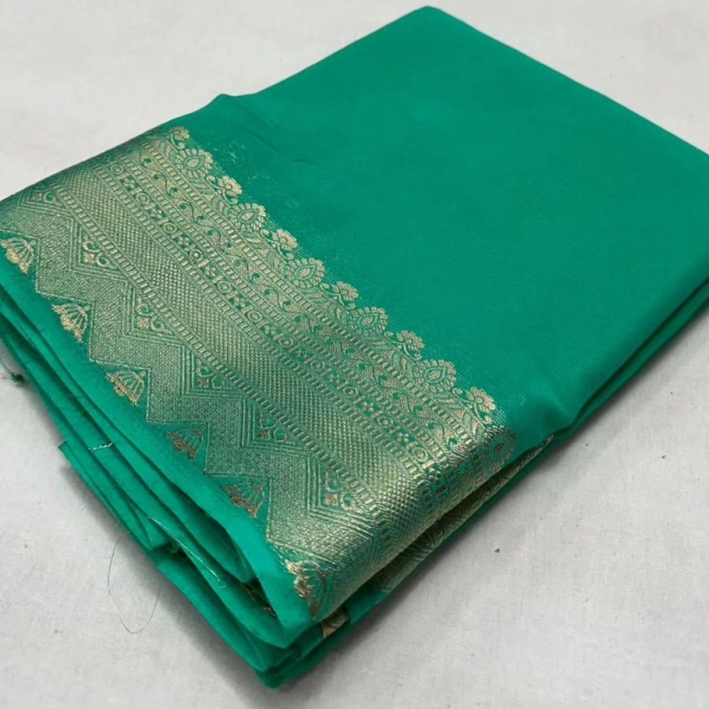 Women'S Crepe Chit Pallu Solid Saree With Unstitched Blouse 5.