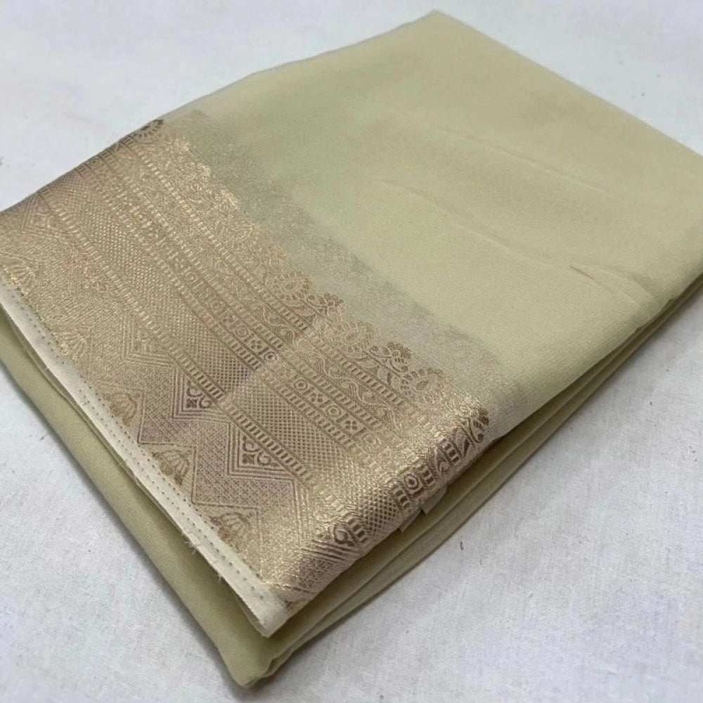 Women'S Crepe Chit Pallu Solid Saree With Unstitched Blouse 5.