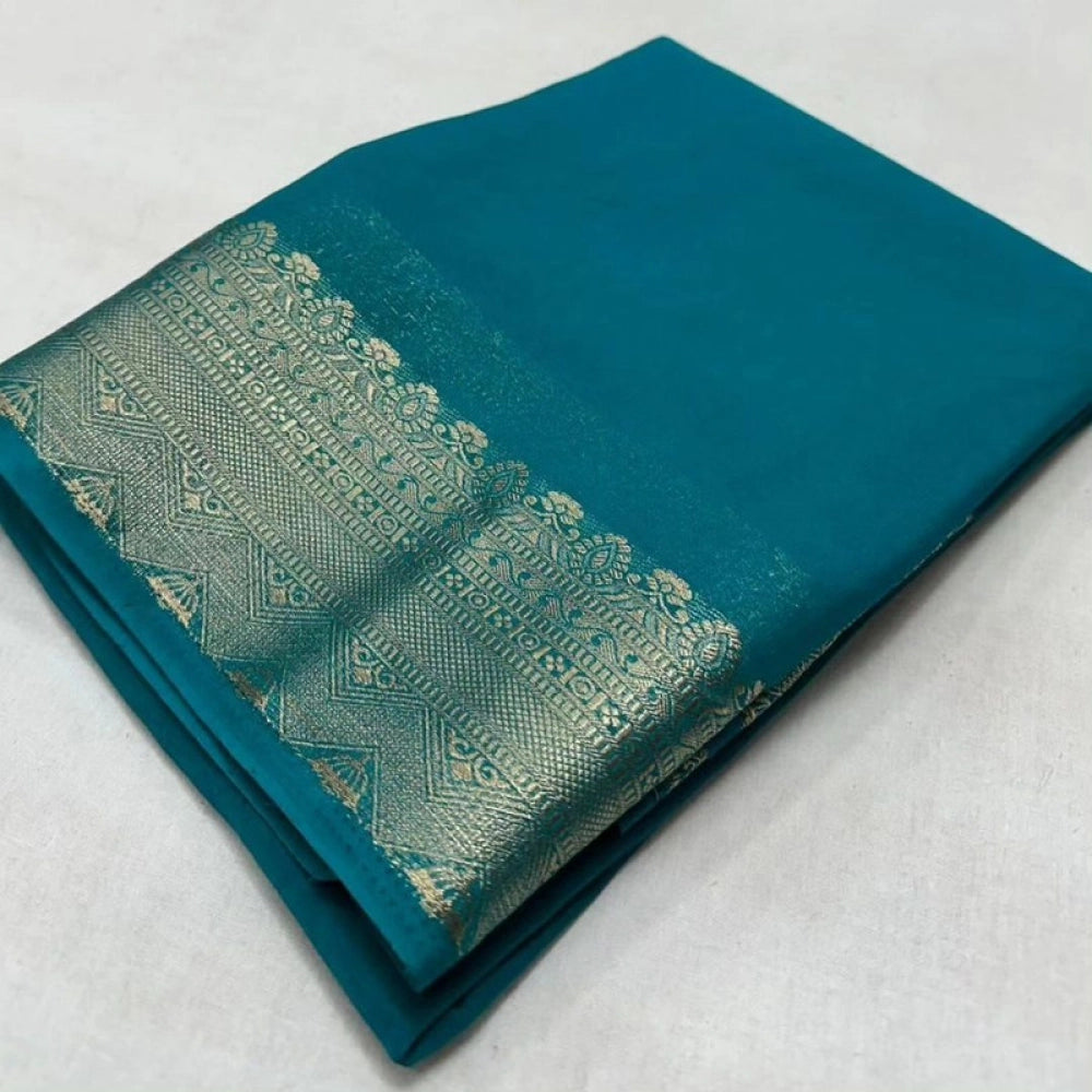 Women'S Crepe Chit Pallu Solid Saree With Unstitched Blouse 5.