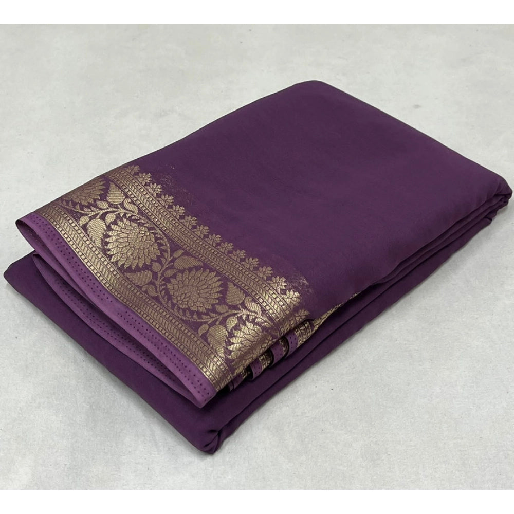 Women'S Crepe Chit Pallu Solid Saree With Unstitched Blouse 5.