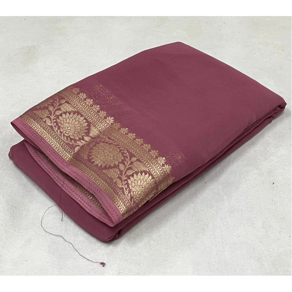 Women'S Crepe Chit Pallu Solid Saree With Unstitched Blouse 5.