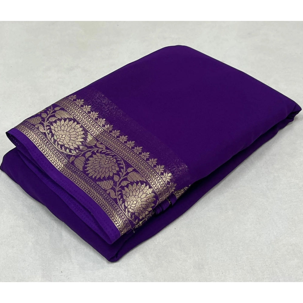 Women'S Crepe Chit Pallu Solid Saree With Unstitched Blouse 5.