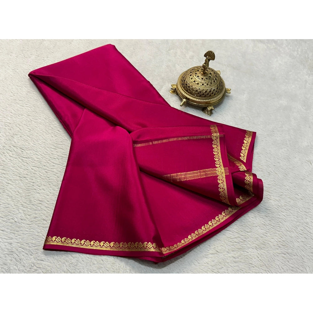 Women's Crepe Chit Pallu Solid Saree With Unstitched Blouse 5.5Mtr - Pink