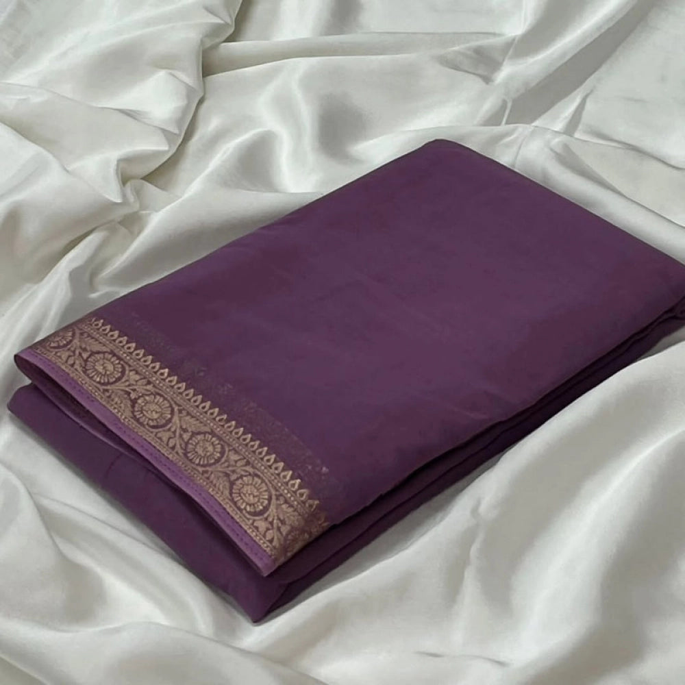 Women'S Crepe Chit Pallu Solid Saree With Unstitched Blouse 5.